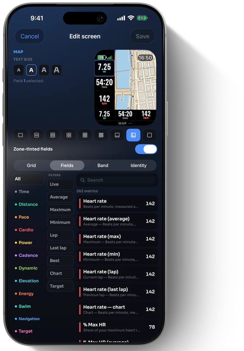 The Workshop: a running screen being built, with the metrics catalog
